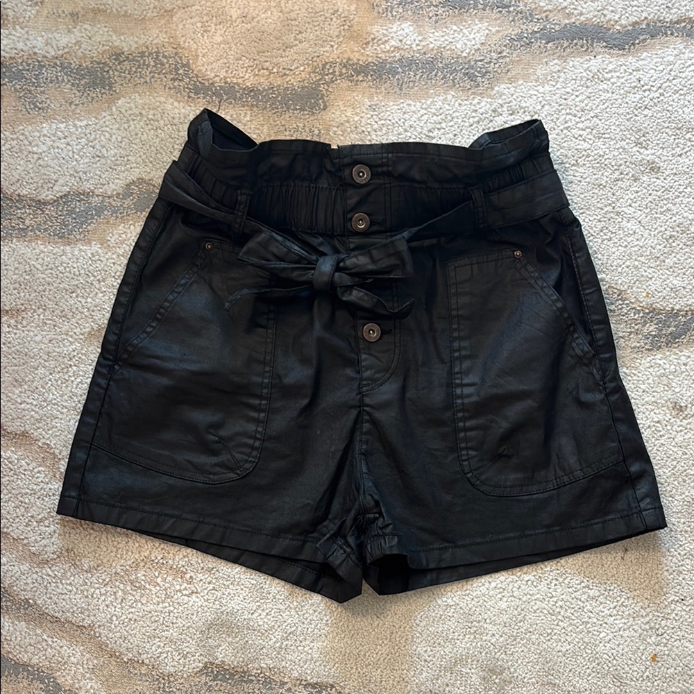 Zara Black Leather High Waist Shorts